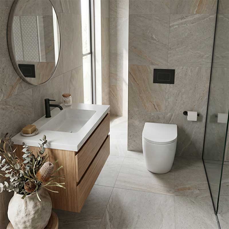 R&T Frameless Inwall Concealed Cistern with Tornado Rimless Wall Faced Toilet Pan with Push Button VORTEX Flushing 400x570x360mm