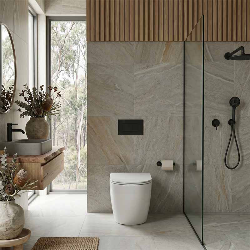 R&T Frameless Inwall Concealed Cistern with Tornado Rimless Wall Faced Toilet Pan with Push Button VORTEX Flushing 400x570x360mm