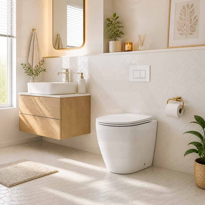 R&T Frameless Inwall Concealed Cistern with Tornado Rimless Wall Faced Toilet Pan with Push Button VORTEX Flushing 400x570x360mm