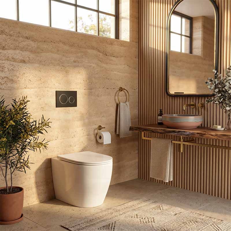 R&T Frameless Inwall Concealed Cistern with Tornado Rimless Wall Faced Toilet Pan with Push Button VORTEX Flushing 400x570x360mm