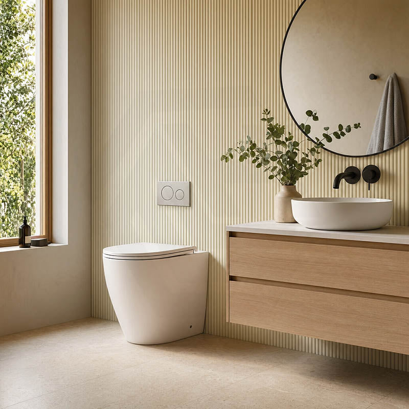 R&T Frameless Inwall Concealed Cistern with Tornado Rimless Wall Faced Toilet Pan with Push Button VORTEX Flushing 400x570x360mm
