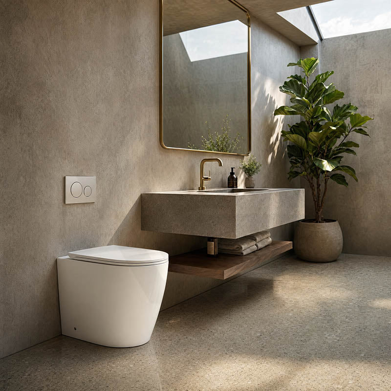 R&T Frameless Inwall Concealed Cistern with Tornado Rimless Wall Faced Toilet Pan with Push Button VORTEX Flushing 400x570x360mm