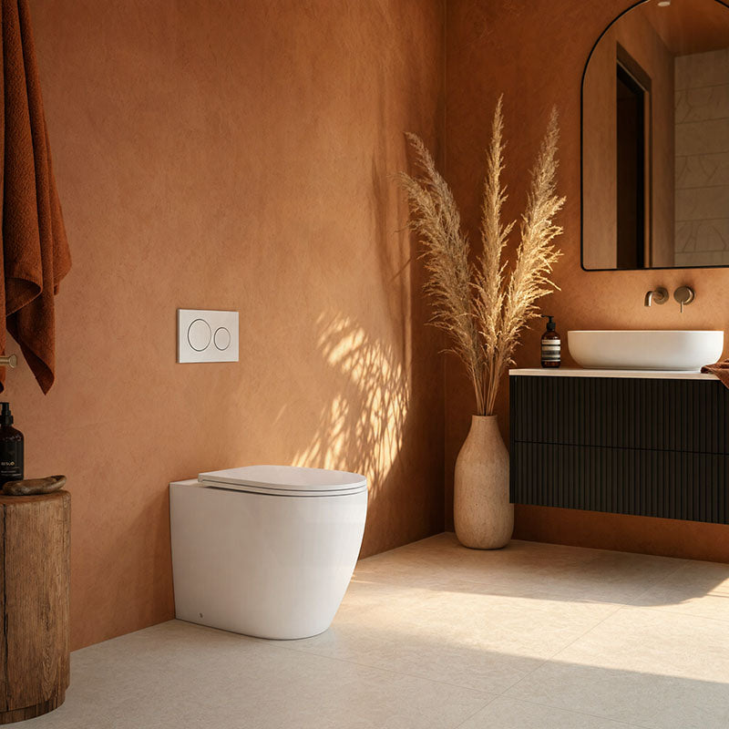 R&T Frameless Inwall Concealed Cistern with Tornado Rimless Wall Faced Toilet Pan with Push Button VORTEX Flushing 400x570x360mm