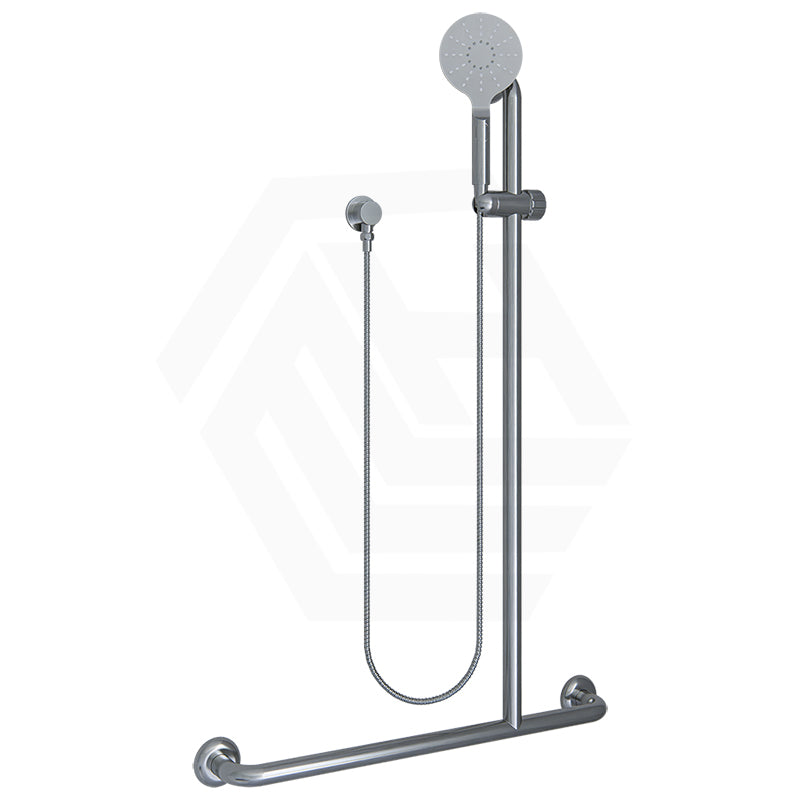 Metlam Round Offset Flush Shower Grab Rail Kit Right Hand Mounted With Handheld Chrome Stainless Steel