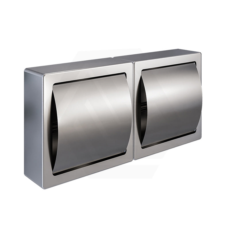 Double Toilet Roll Holder With Hood in Satin Stainless Steel