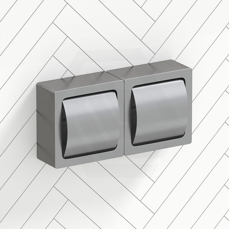 Double Toilet Roll Holder With Hood in Satin Stainless Steel