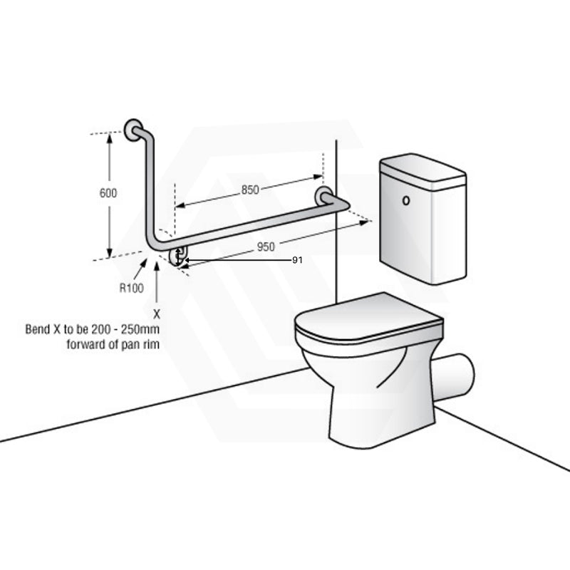 Metlam 950x600mm 90° Assist Grab Rail Ambulant Accessories Special Needs Stainless Steel 304