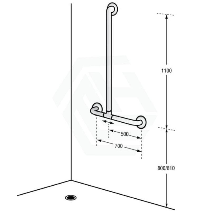 Assist Shower Grab Rail 660X1100mm Ambulant Accessories Special Needs Stainless Steel 304 Care