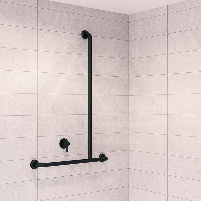 Grab Rails For Showers Metlam 700x1100mm Shower Grab Rail Black/Stainless Steel - MyHomeware