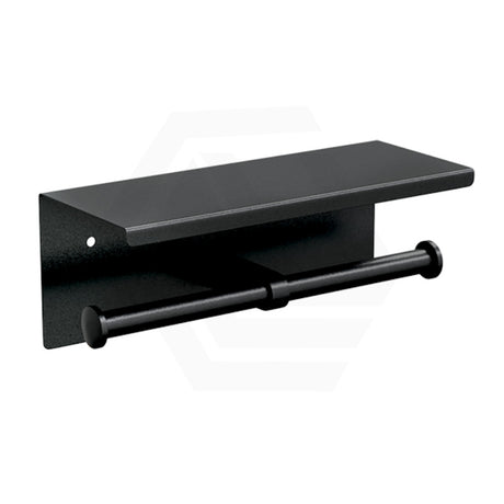 Metlam Double Toilet Roll Holder with Shelf Top Designer Black