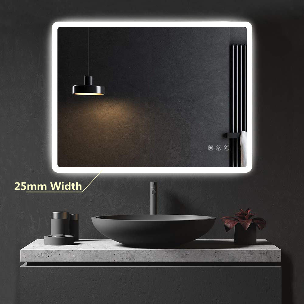 Round Angle Frameless LED Wall Mirror Motion Sensor - MyHomeware