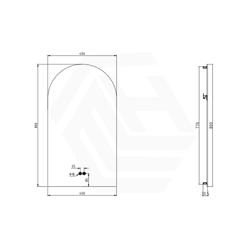 450/500/600mm Arch LED Mirror Auto Sensor 3 Colours Lighting Acrylic Backlit Vertical Installation