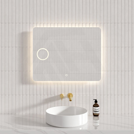 900x750mm Rectangle LED Mirror With Magnifier, Touch Sensor Switch 3 Colours Lighting Acrylic Backlit
