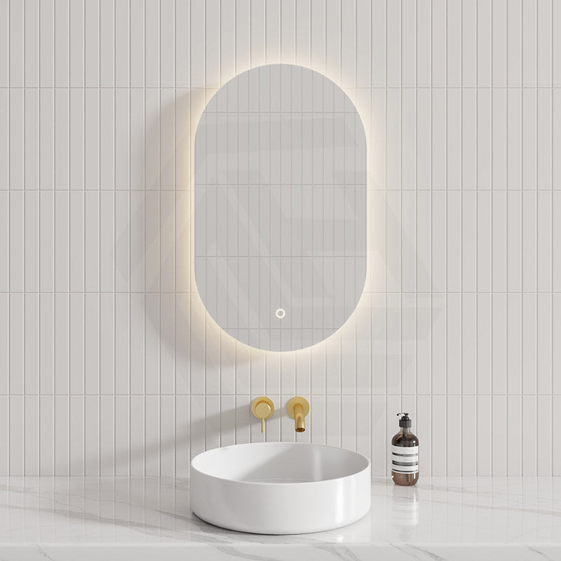 450x750mm Oval LED Mirror Touch Sensor Switch 3 Colours Lighting Acrylic Backlit Vertical