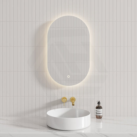 450x750mm Oval LED Mirror Touch Sensor Switch 3 Colours Lighting Acrylic Backlit Vertical