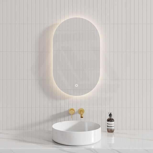 450x750mm Oval LED Mirror Touch Sensor Switch 3 Colours Lighting Acrylic Backlit Vertical