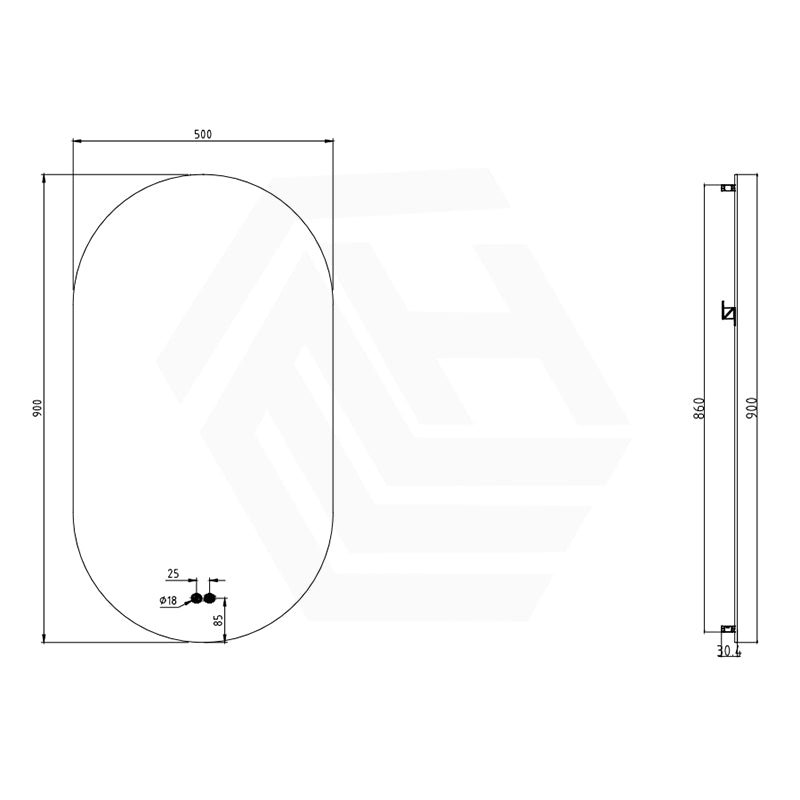 450/500/600/700/900/1200mm Oval LED Mirror Auto Sensor Switch 3 Colours Lighting Acrylic Backlit