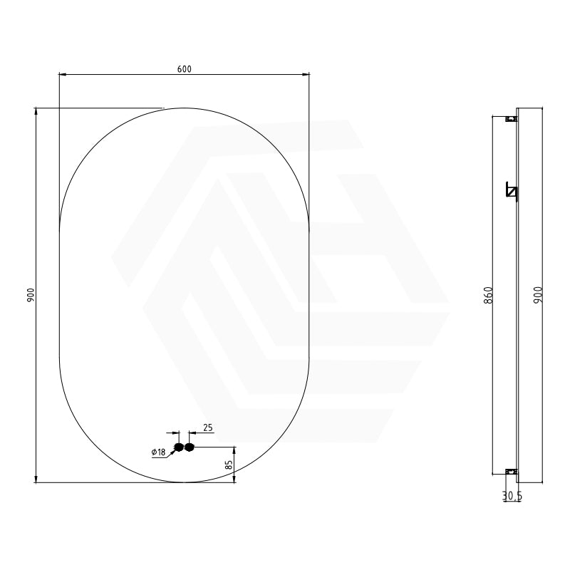 450/500/600/700/900/1200mm Oval LED Mirror Auto Sensor Switch 3 Colours Lighting Acrylic Backlit