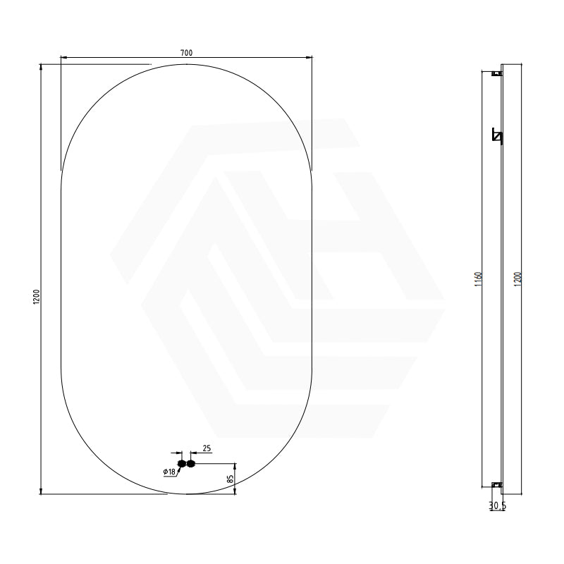450/500/600/700/900/1200mm Oval LED Mirror Auto Sensor Switch 3 Colours Lighting Acrylic Backlit