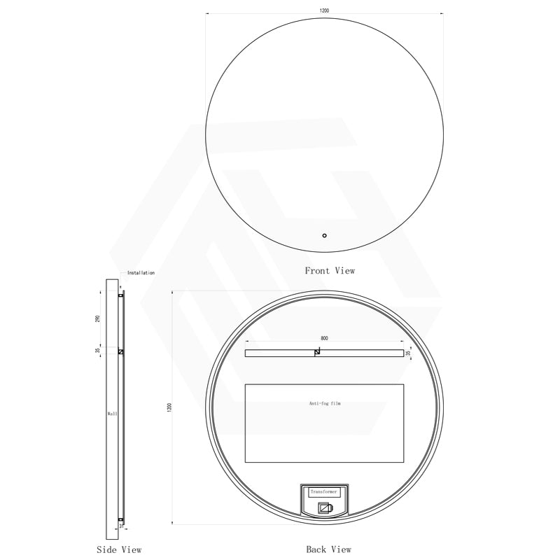 1200mm Round LED Mirror Touch Sensor Switch 3 Colours Lighting Backlit
