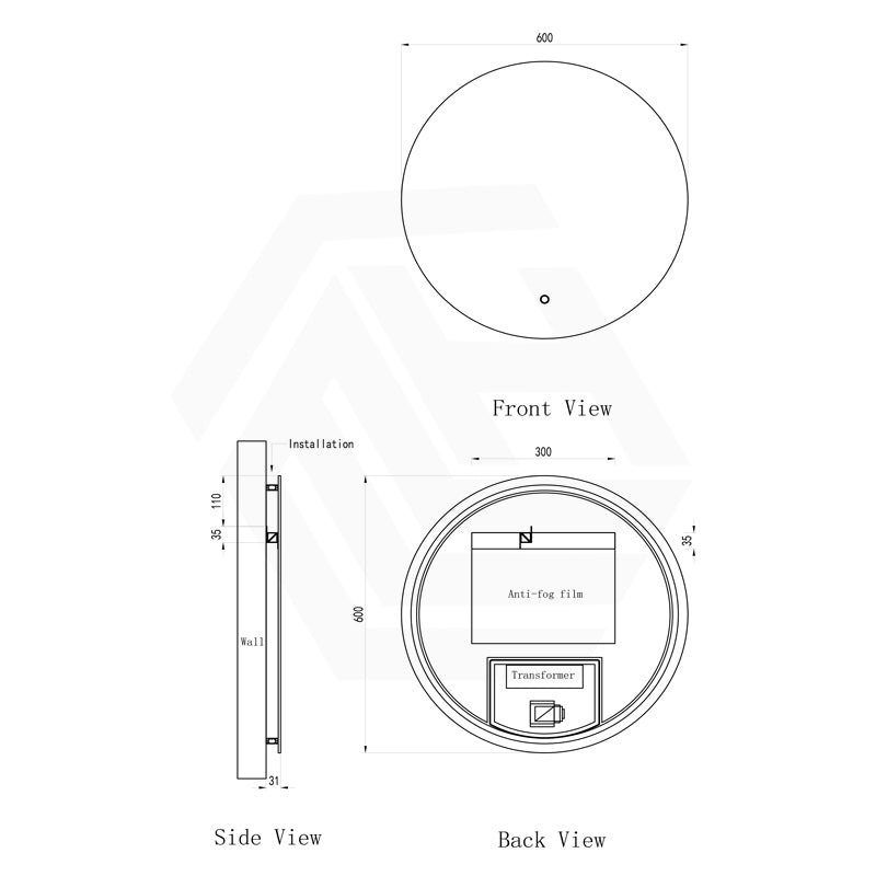 600mm Round LED Mirror Touch Sensor Switch 3 Colours Lighting Backlit