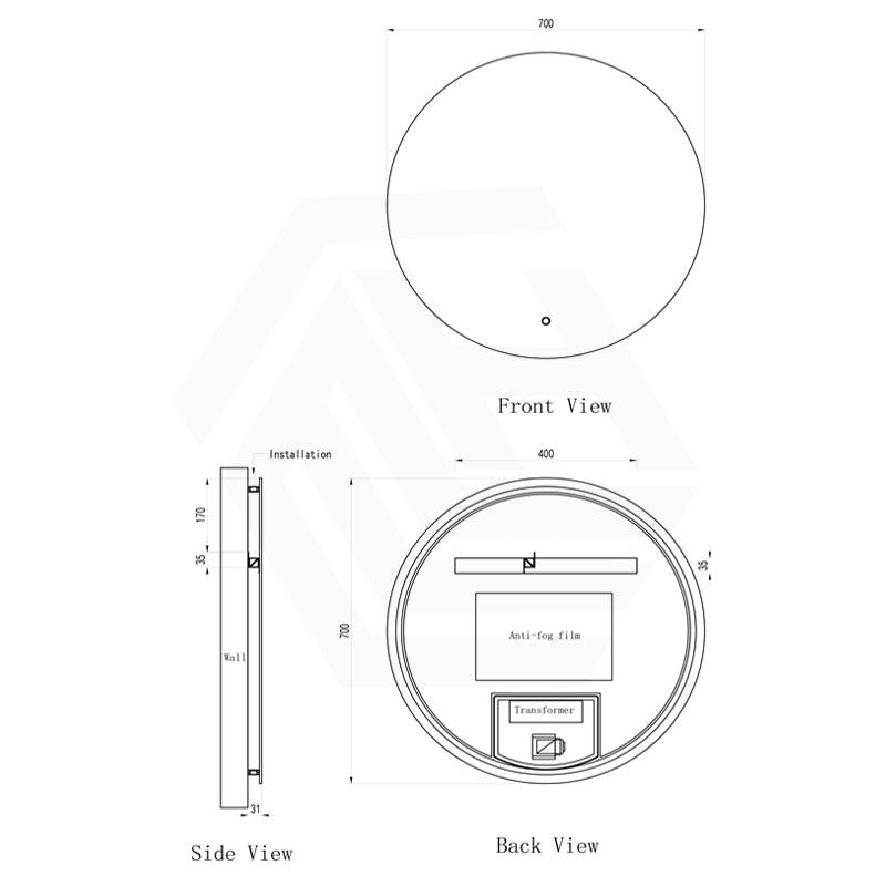 700mm Round LED Mirror Touch Sensor Switch 3 Colours Lighting Backlit