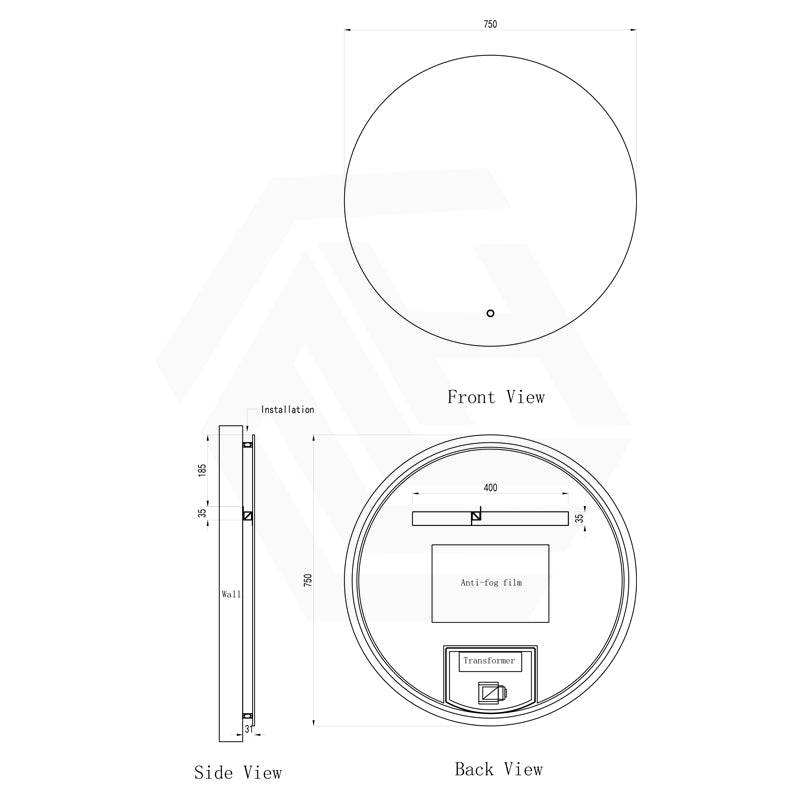 750mm Round LED Mirror Touch Sensor Switch 3 Colours Lighting Backlit