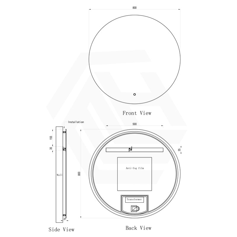 800mm Round LED Mirror Touch Sensor Switch 3 Colours Lighting Backlit
