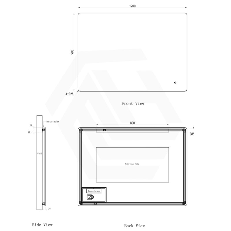 1200x900mm Rectangle LED Mirror Touch Sensor Switch 3 Colours Lighting Backlit