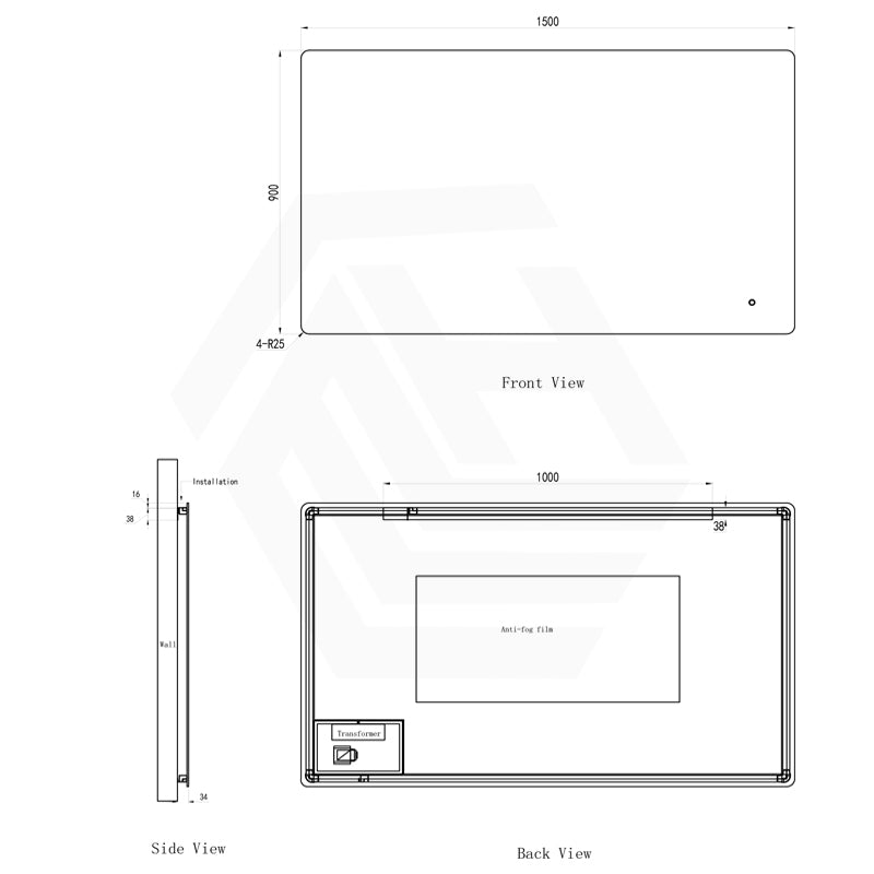 1500x900mm Rectangle LED Mirror Touch Sensor Switch 3 Colours Lighting Backlit