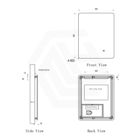 450x600mm Rectangle LED Mirror Touch Sensor Switch 3 Colours Lighting Backlit