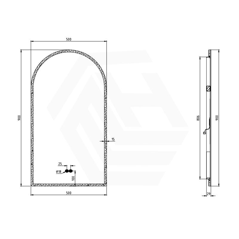 500/600mm Arch LED Mirror Auto Sensor Switch 3 Colours Lighting Acrylic Frontlit Vertical Installation