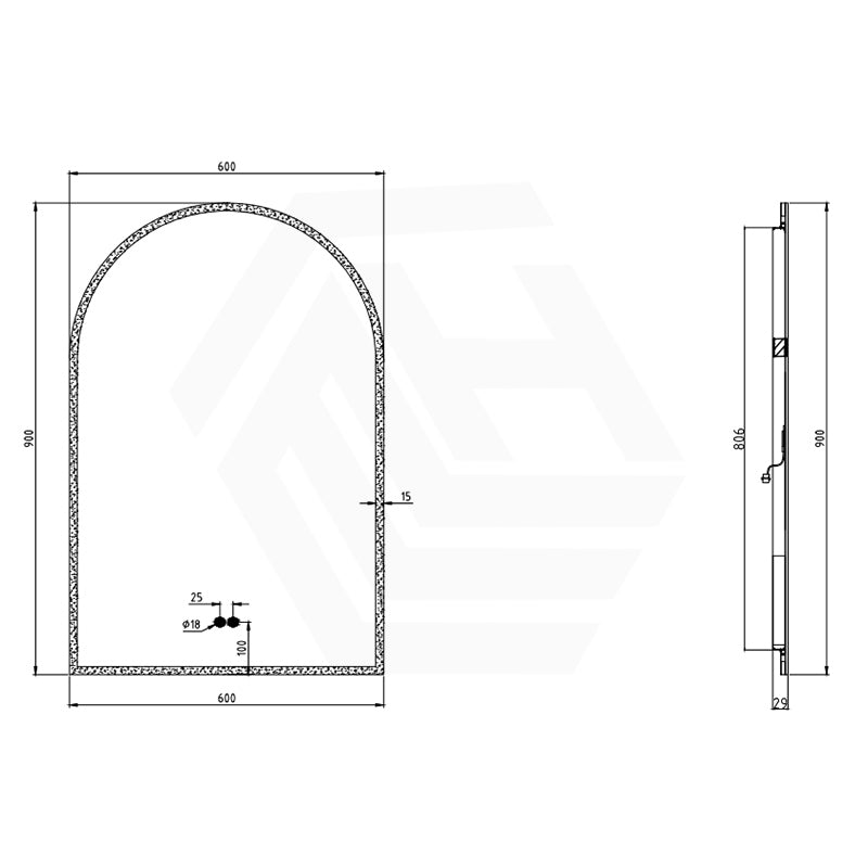 500/600mm Arch LED Mirror Auto Sensor Switch 3 Colours Lighting Acrylic Frontlit Vertical Installation