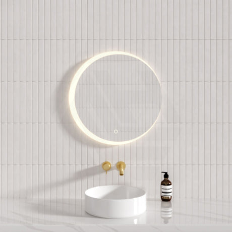 600mm Round LED Mirror Crescent Rim Touch Sensor Switch 3 Colours Lighting Acrylic Frontlit