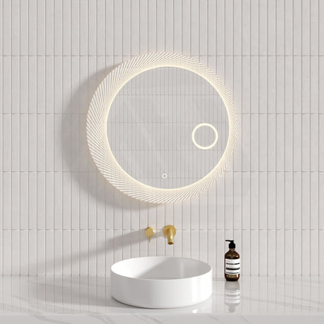 800mm Round LED Mirror With Magnifier Touch Sensor Switch 3 Colours Lighting Acrylic Frontlit