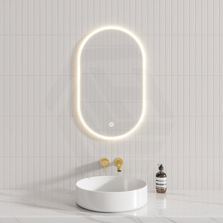450x750mm Oval LED Mirror Touch Sensor Switch 3 Colours Lighting Acrylic Frontlit