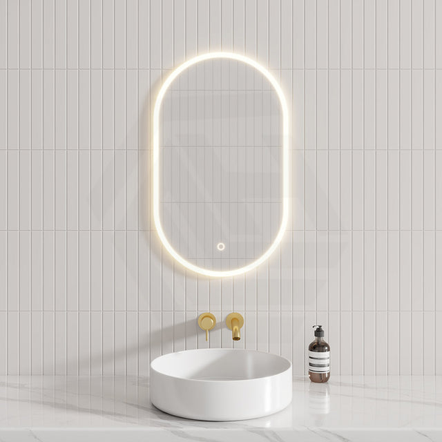 450x750mm Oval LED Mirror Touch Sensor Switch 3 Colours Lighting Acrylic Frontlit