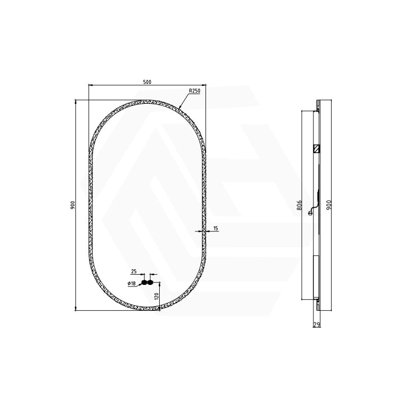 450/500/600/900mm Oval LED Mirror Auto Sensor Switch 3 Colours Lighting Acrylic Frontlit