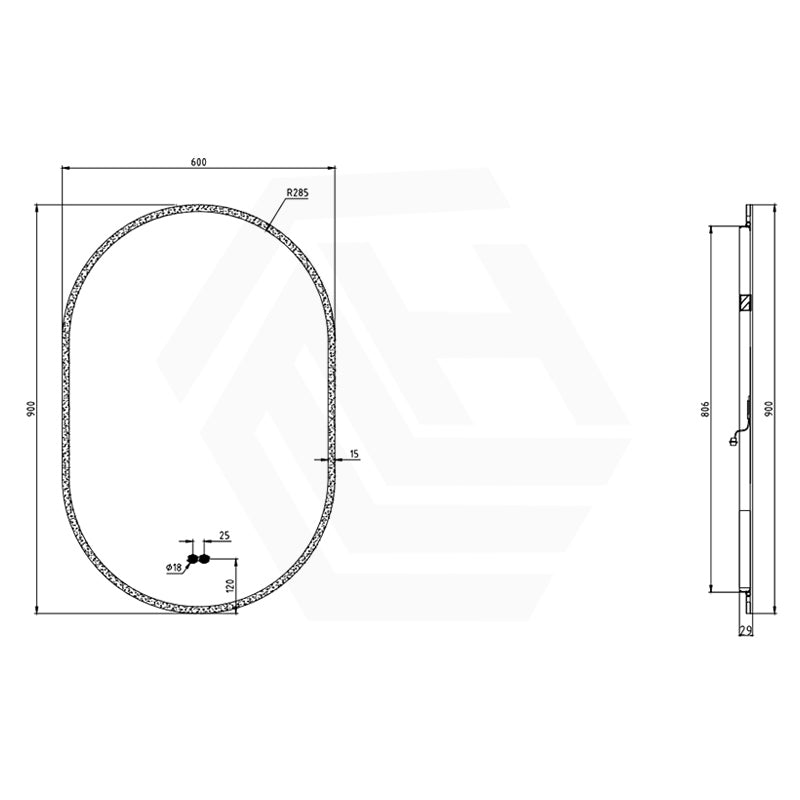 450/500/600/900mm Oval LED Mirror Auto Sensor Switch 3 Colours Lighting Acrylic Frontlit