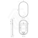 700x1200mm Oval LED Mirror Touch Sensor Switch 3 Colours Lighting Acrylic Frontlit Vertical