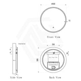 500mm Round LED Mirror Touch Sensor Switch 3 Colours Lighting Acrylic Frontlit