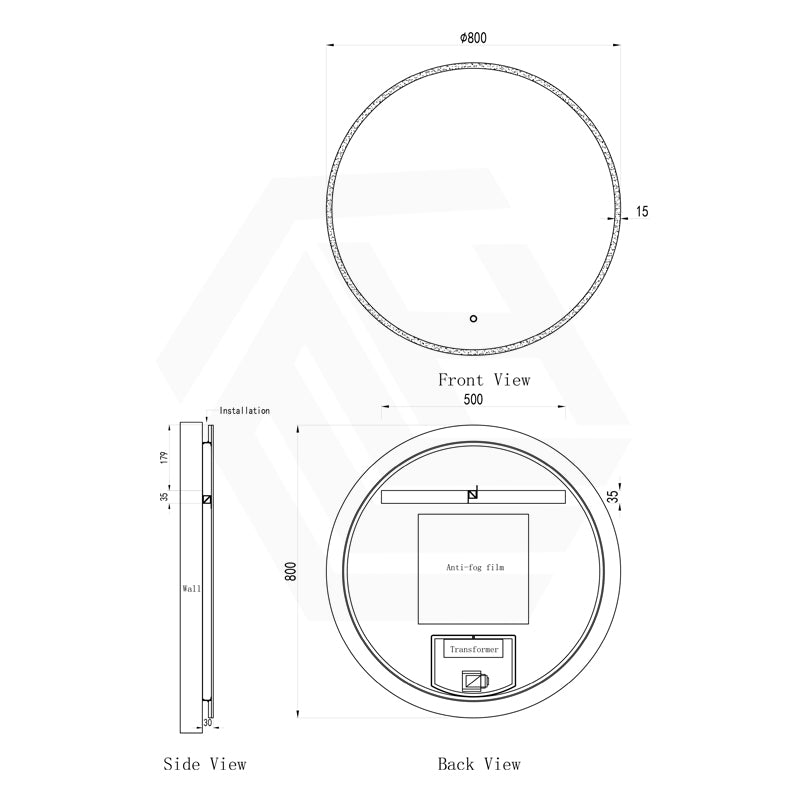 800mm Round LED Mirror Touch Sensor Switch 3 Colours Lighting Acrylic Frontlit