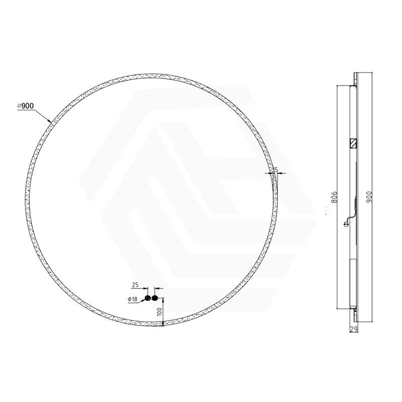 600/700/800/900mm Round LED Mirror Auto Sensor Switch 3 Colours Lighting Acrylic Frontlit