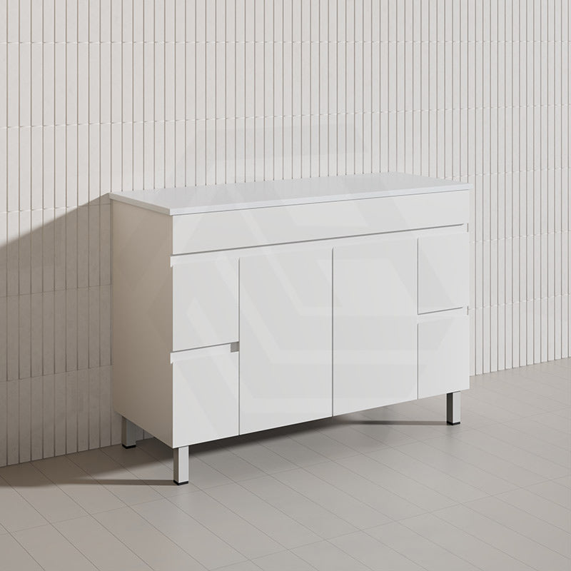 Macho 1200mm Premium MDF Gloss White Freestanding Bathroom Vanity Single/Double Bowls Available