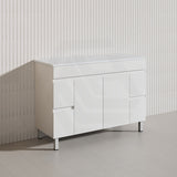 Macho 1200mm Premium MDF Gloss White Freestanding Bathroom Vanity Single/Double Bowls Available