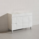 Macho 1200mm Premium MDF Gloss White Freestanding Bathroom Vanity Single/Double Bowls Available
