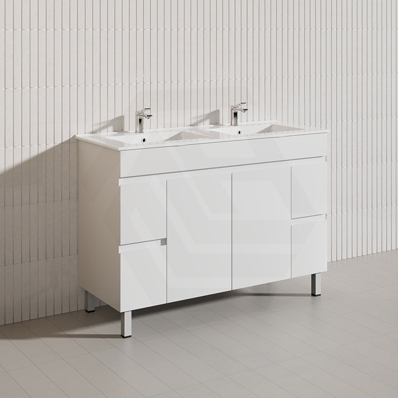 Macho 1200mm Premium MDF Gloss White Freestanding Bathroom Vanity Single/Double Bowls Available