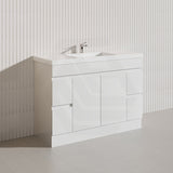 Macho 1200mm Premium MDF Gloss White Freestanding Bathroom Vanity Single/Double Bowls Available