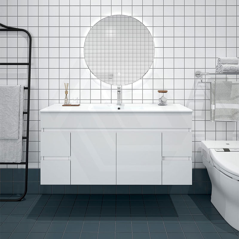 1200mm Premium MDF Gloss White Wall Hung Vanity with Single/Double Bowls Available