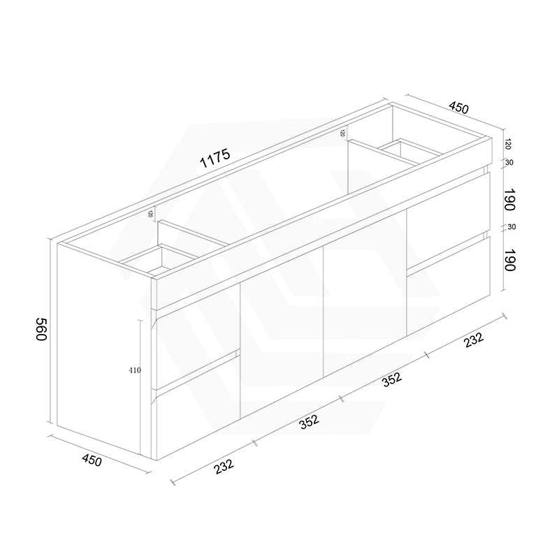 1200mm Premium MDF Gloss White Wall Hung Vanity with Single/Double Bowls Available